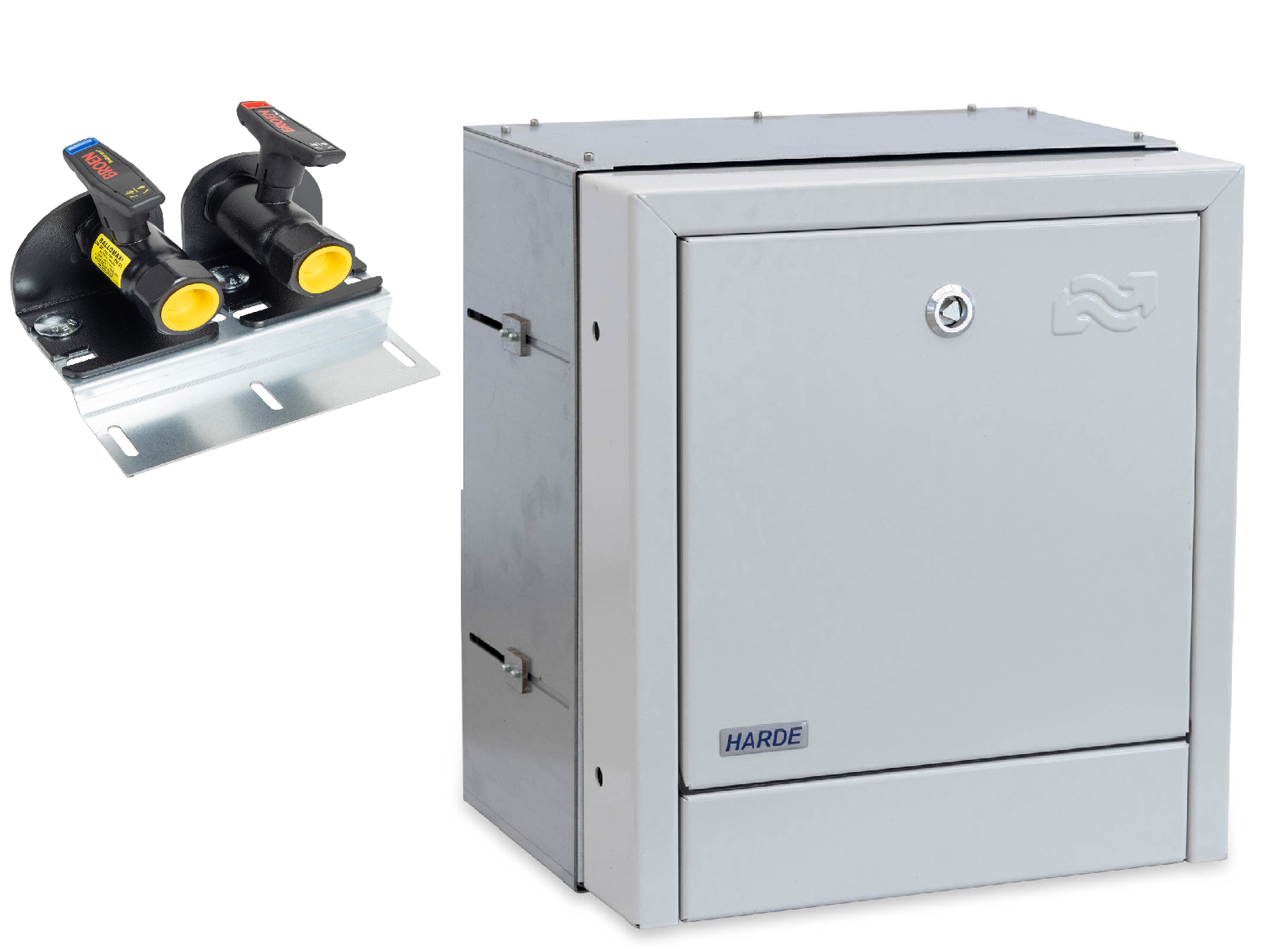 Indmuringsskab H390B350D200-350mm - RAL7035 - til afspærring - Broen dn. 15/20 m.m.