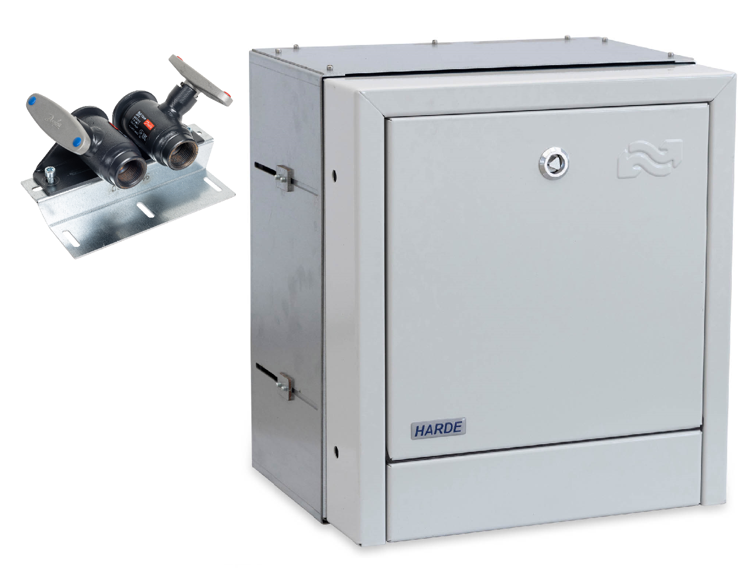 Indmuringsskab H390B350D200-350mm - RAL7035 - til afspærring -Danfoss dn.20 tw.m.m.