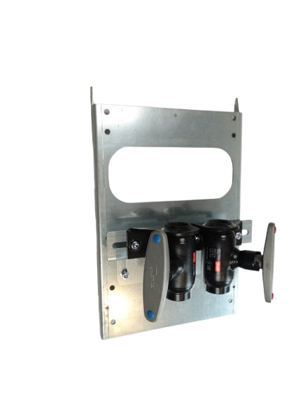 Skab væghængt H400/775 B310 D210 mm. med skørt - RAL7035 -Danfoss dn20 tw rørs ventiler mont. på bagplade.