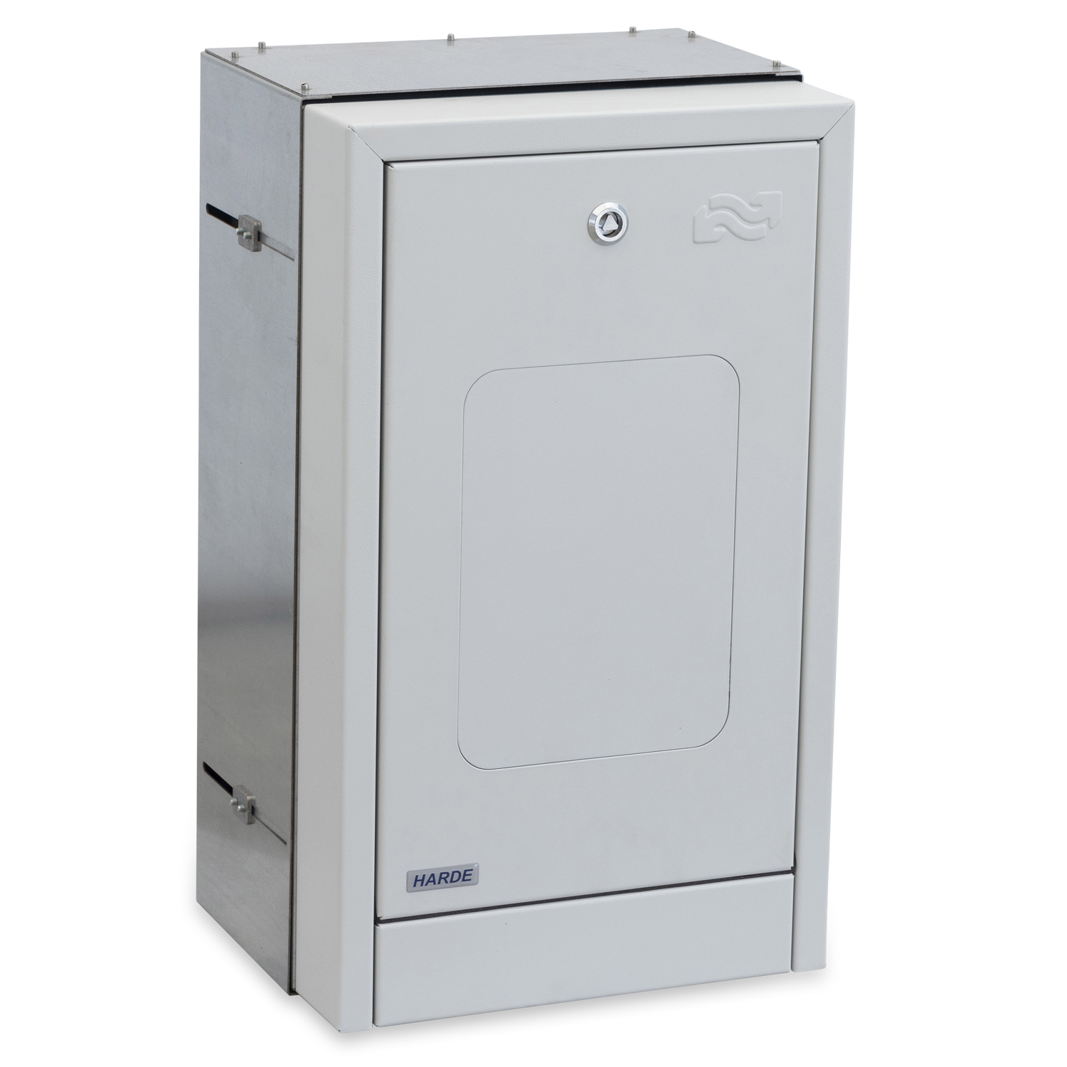 Indmuringsskab H590B350D200-350mm. - RAL7035 - Kompositlåge - målerinstallation - Broen DN20 m/m
