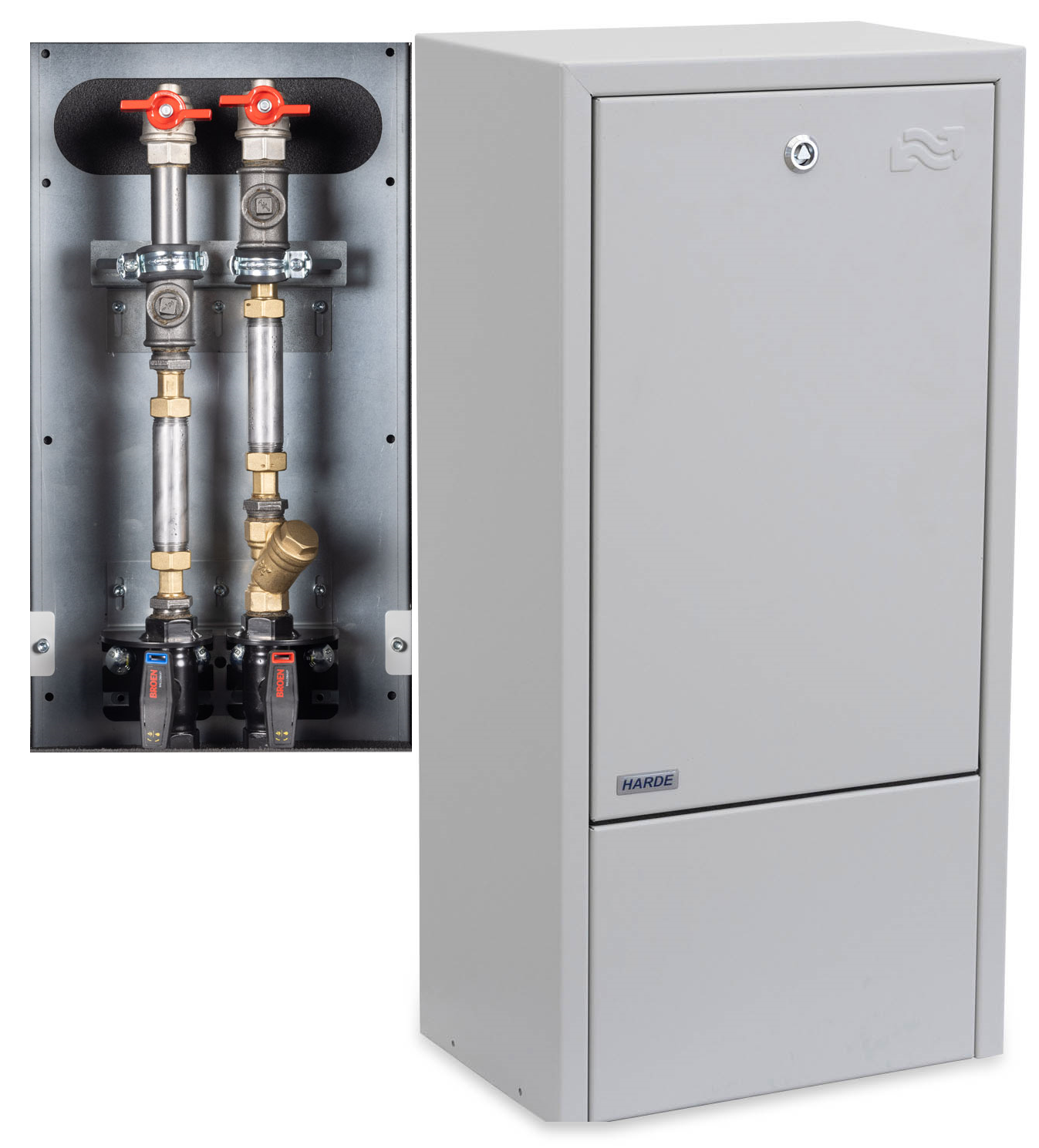 Skab væghængt H775 B380 D250 mm. RAL7035 - målerinstallation - Broen DN20 m/m