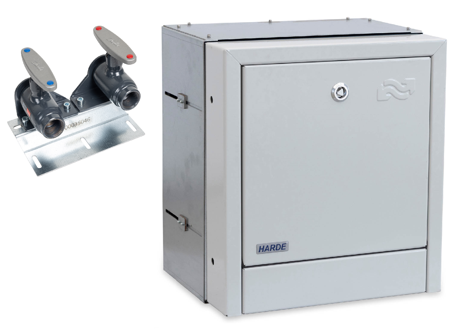 Indmuringsskab H390B350D200-350mm - RAL7035 - til afspærring - Danfoss dn. 20 en.m.m.