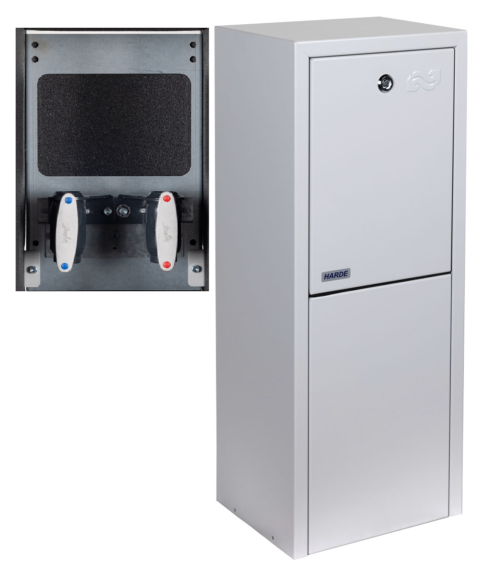 Skab væghængt H775 B310 D250 mm. RAL 7035 - til afspærring - Danfoss Enkeltrør DN20 m/m
