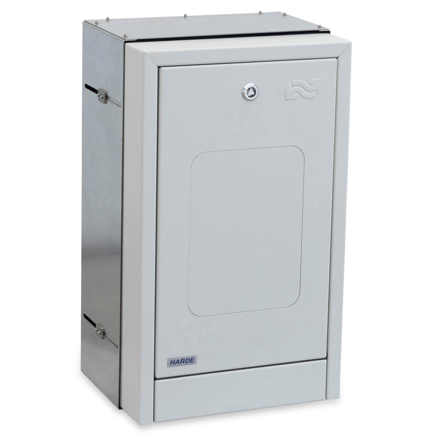 Indmuringsskab H590B350D200-350mm. - RAL7035 - Kompositlåge - målerinstallation - Danfoss Twinrør DN20 m/m